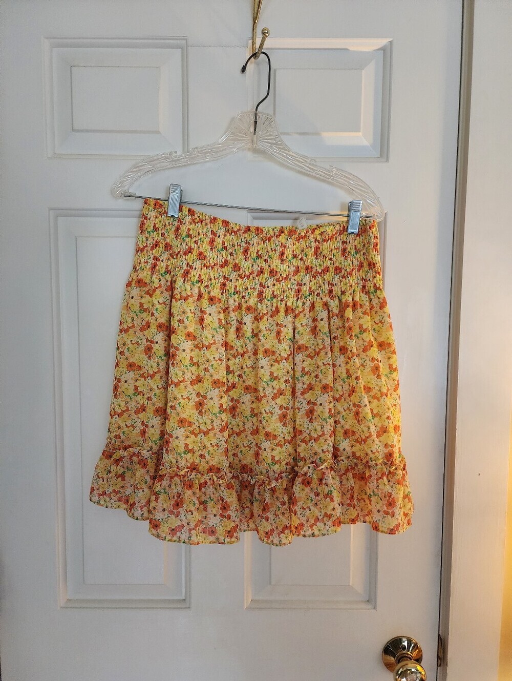 Kori Yellow Floral Chiffon midiSkirt Size Large Feminine Romantic
